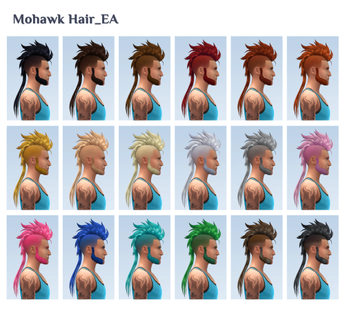 MOHAWK HAIRNew MeshBase Game Compatible Teen, Adult, Elder Male, Female 18 EA Swatches +  18 BL