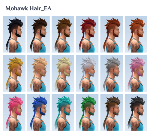 MOHAWK HAIRNew MeshBase Game Compatible Teen, Adult, Elder Male, Female 18 EA Swatches +  18 BLACK S