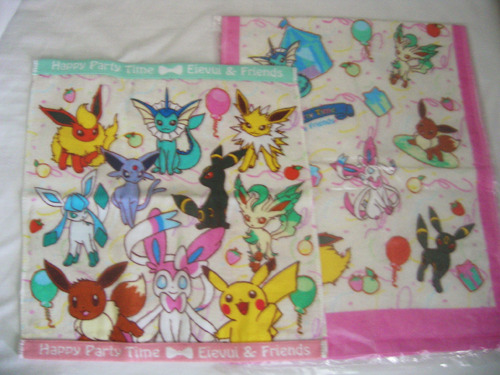 i got some sylveon towels today ovothey were from an old promotion called happy party time that features sylveon, pikachu, and eevee as the main focus and the eeveelutions in some other merch and sometimes oshawott (he’s on the right towel in the
