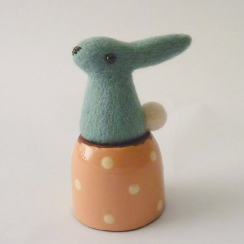 Little turquoise bunny - needle felt sculpture by Gretel Parker - free shipping worldwide
