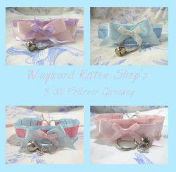 waywardkittenshop:~~WAYWARD KITTEN SHOP’S 3,000 FOLLOWER GIVEAWAY!~~There will be two winners, whom will be picked randomly after the giveaway ends!~  Win one of our new design ruffled collars (like in the images shown) with the new D-ring fastening