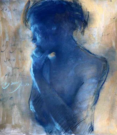 Charlie Mackesy (British, b. 1962, Northumberland, England) - Blue On Gold  Drawings