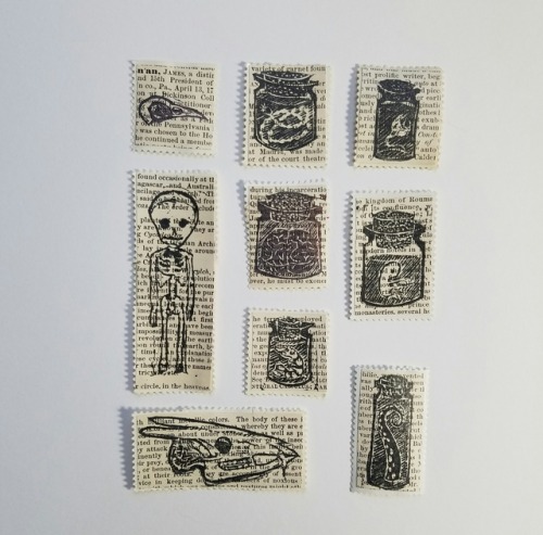 Three new sets of faux postage stamps, available on katarinanavane.etsy.com