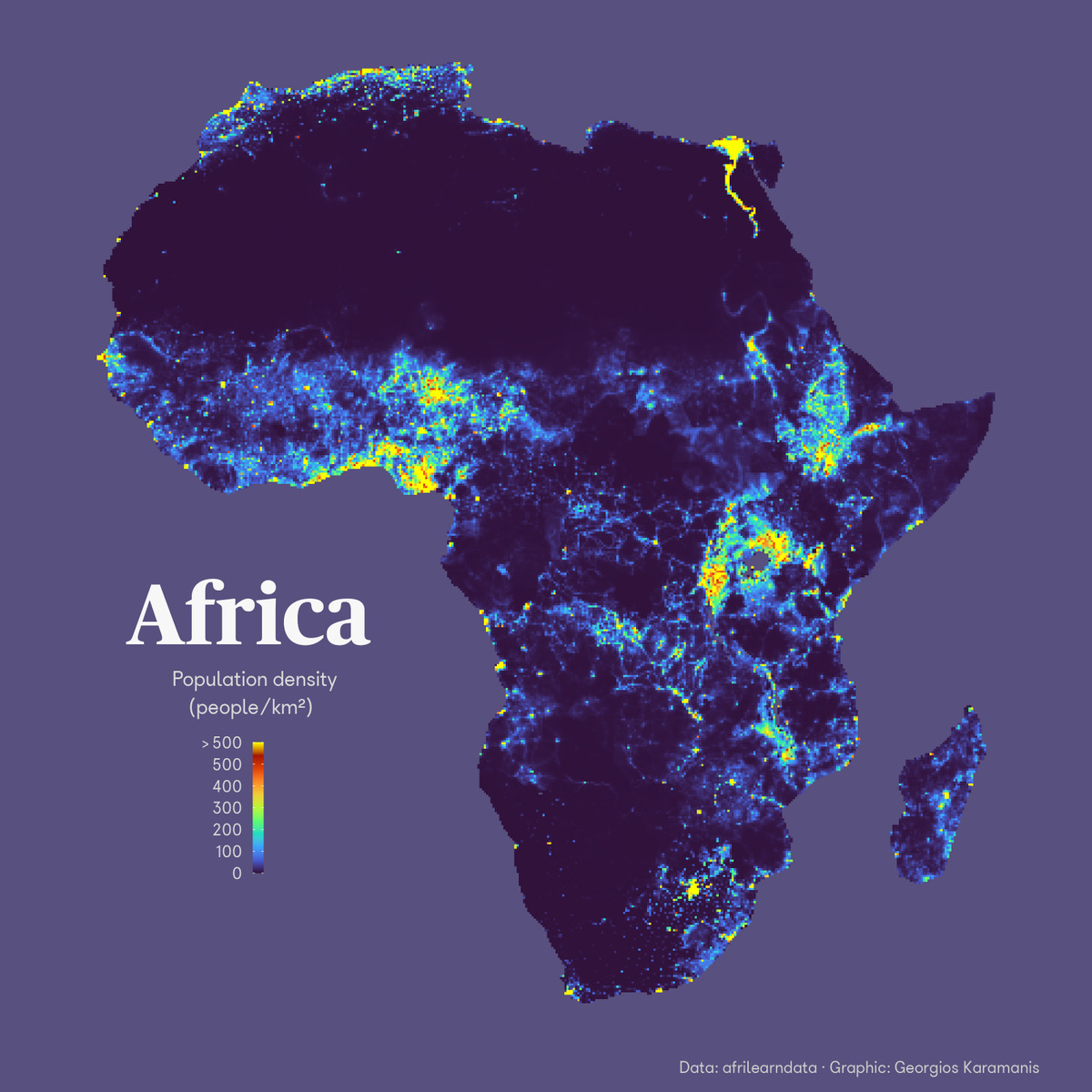 Population density in Africa. by @geokaramanis - Maps on the Web