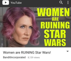 all-is-for-all: How are conservative Star Wars fans so goddamn fragile that they can’t even tolerate the SW universe now being only mostly male rather than 98% male? And they call left-wingers the oversensitive snowflakes, holy fucking shit. Apparently