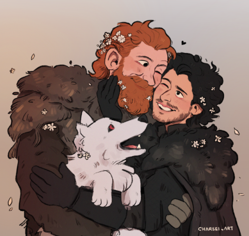 cersell:GoT commission #2 of Tormund and Jon Snow (and Ghost!) for the lovely @daughtersofthanos , t