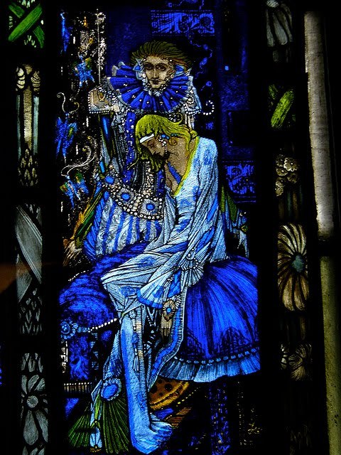 prehistoric-juliet:Harry Clarke, 1924, stained glass window based on John Keats’ poem “The Eve of St