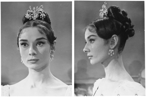 rareaudreyhepburn:Hair and wardrobe stills of Audrey Hepburn on the set of the War and Peace, Rome, 