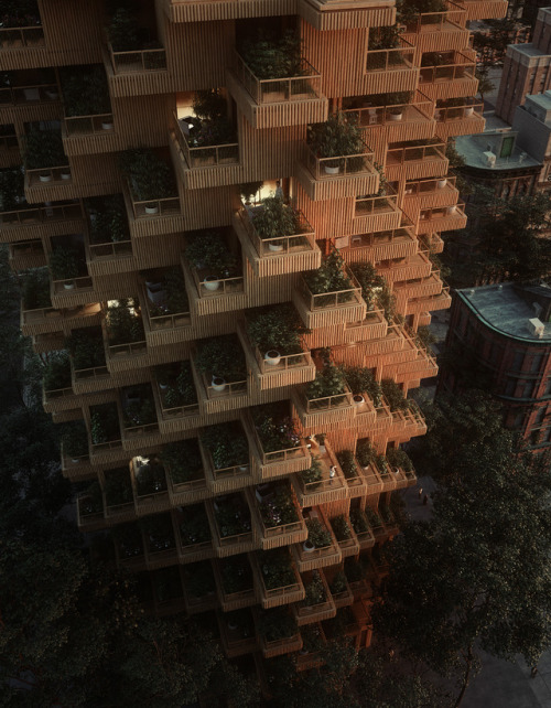 archatlas:  Penda proposes Toronto Tree Tower built from cross-laminated timber modules  Plants and trees sprout from the modular units that make up this timber-framed high-rise, proposed by architecture firm Penda for Toronto. Penda, which has offices