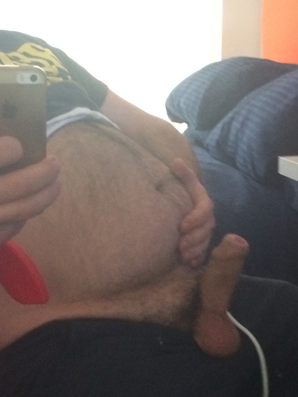 hirsutehypersex:  Playing with my fat sexy hairy belly and my fat cock, who’s gonna