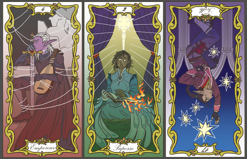 Made some tarot cards inspired by our #curseofsigh camp! Iomri my pg (The Emperor) Persy pg Punk (Th