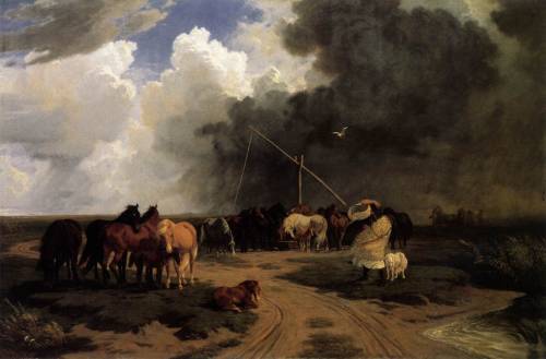 Horses in a Rainstorm (aka Stud in a Thunderstorm), Károly Lotz, 1862