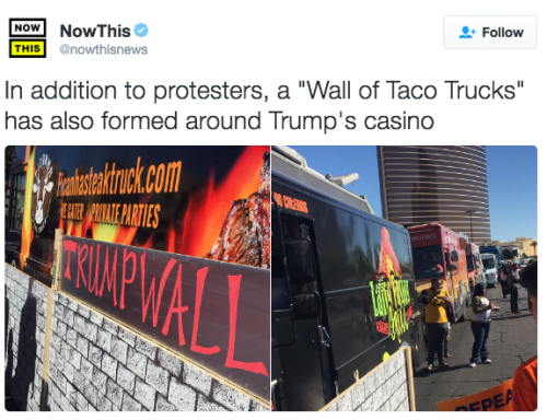 the-movemnt:Taco trucks form a wall outside Trump’s Las Vegas hotel in protestThe Culinary Workers U