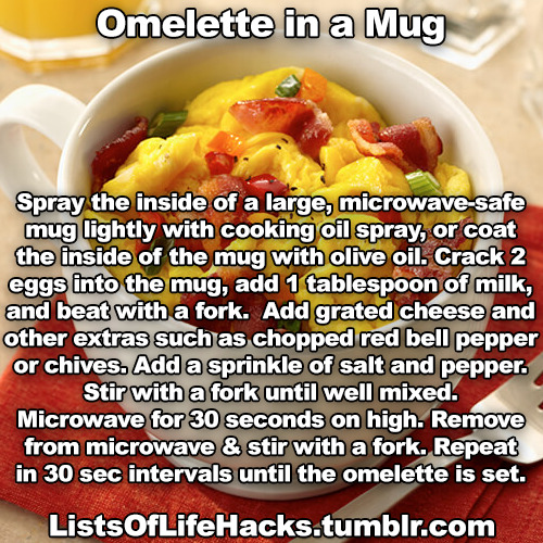 pillar-of-toilets: hogwartsconsultingtimelady:  lifeunderashell:  lessatoz:  sumersprkl:  seperis:  listsoflifehacks: Microwave Snack Hacks You Can Make in a Mug THAT IS NOT A SIMPLER WAY TO MAKE AN OMELETTE THAT IS TWICE AS MUCH WORK AS USING A PAN AS