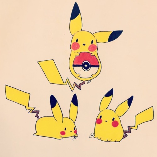 Drew some pikachus at the shop today. (I accidentally messed up that pokeball )