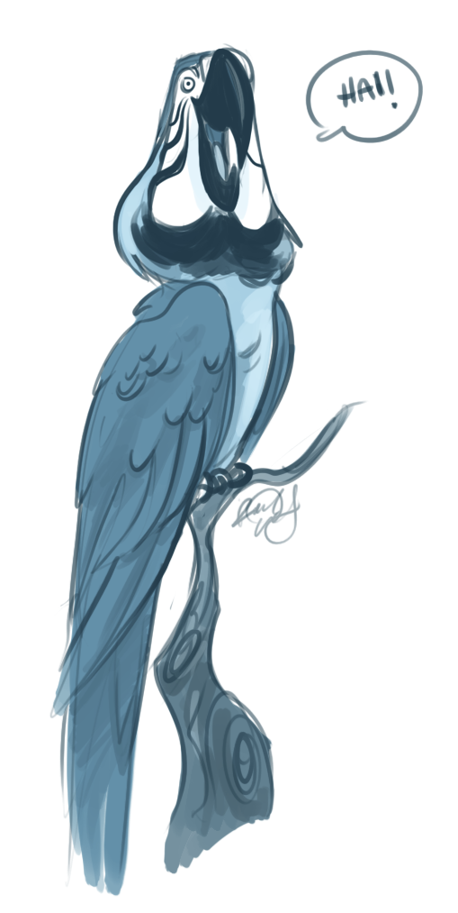 rachel-wolfe-art:  Day 4: I love it when parrots talk, especially macaws.  They