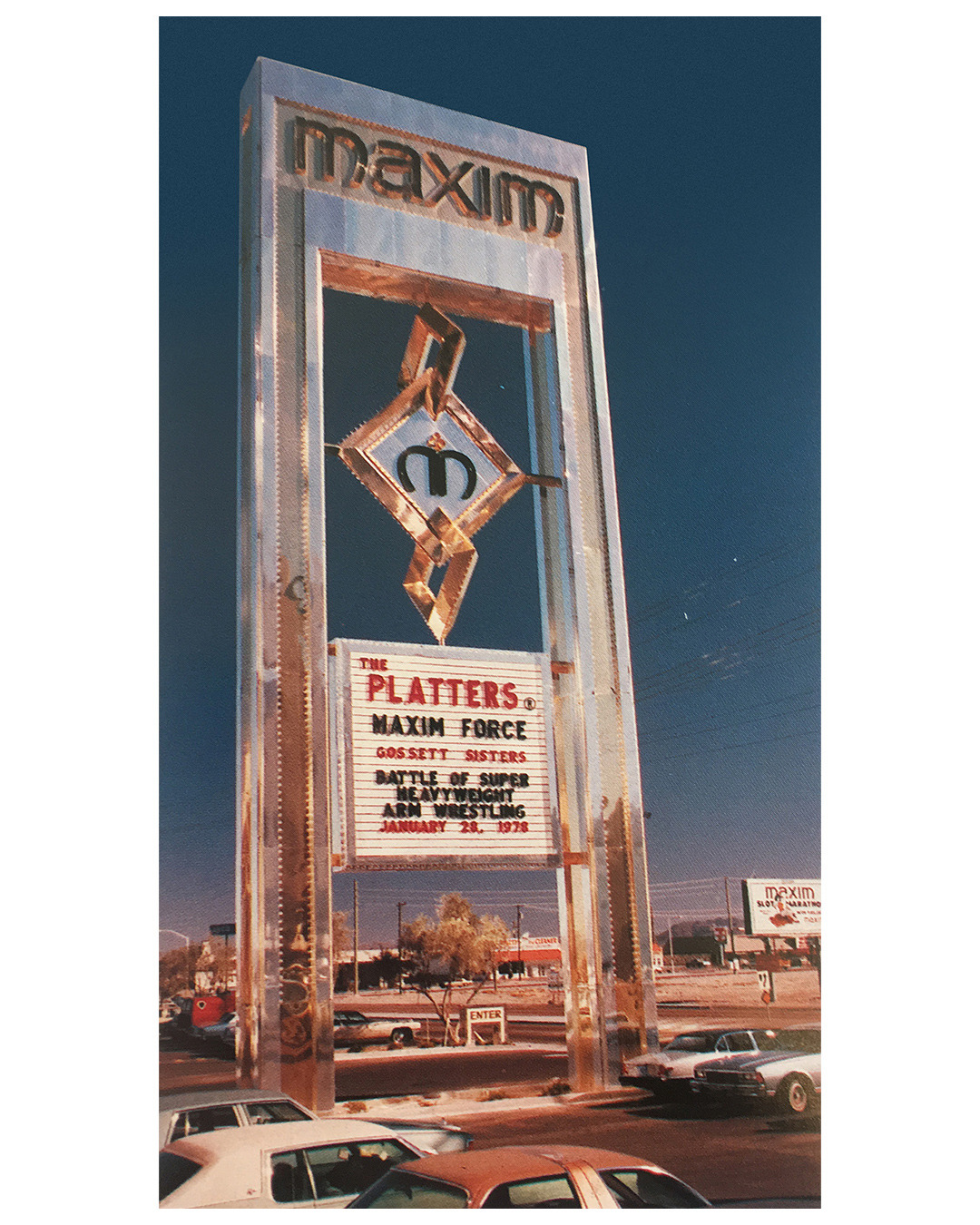 Algebraico archivo Estricto Vintage Las Vegas — Maxim, 1978, sign, logo, and photo by Jack Dubois...