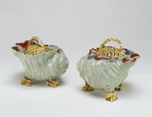 thegetty:A Japanese porcelain shell transformed into a gilt potpourri holder.