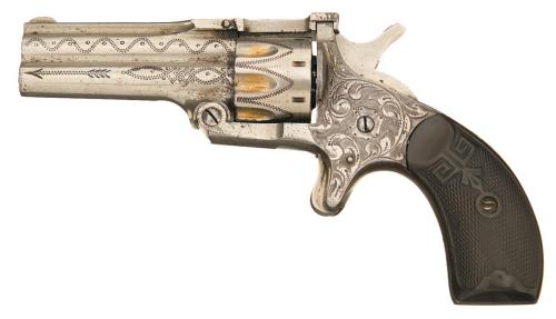 rareantiqueandbeautifulfirearms:Factory engraved Osgood Gun Works Duplex revolver. Features a .22 ca