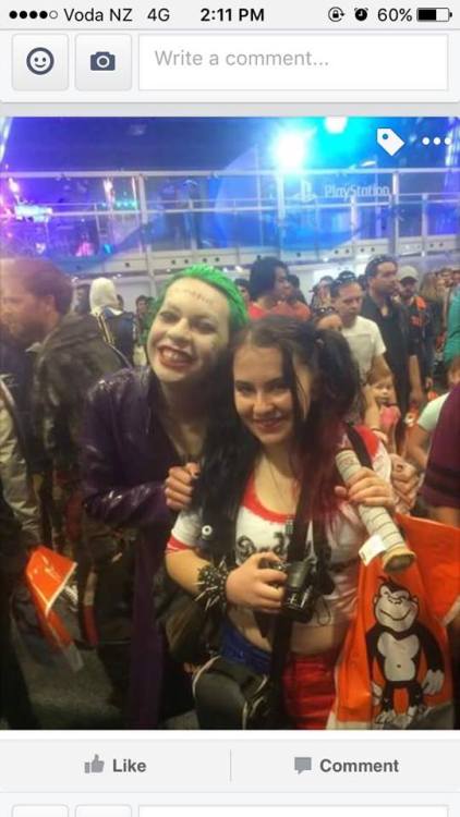 Auckland Armageddon 2016. Cosplaying as Harley Quinn and posing with the Joker