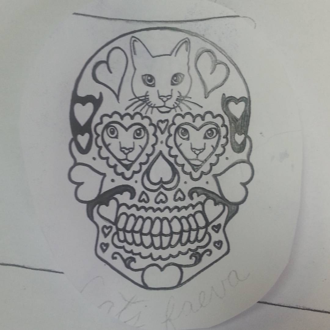 Got a stencil ready for a hearts cats day o the dead skull. Cats faeva. #art #drawing