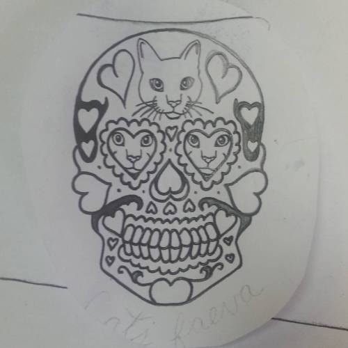 Got a stencil ready for a hearts cats day o the dead skull. Cats faeva. #art #drawing #skulls #dayofthedead #cats #hearts #artistsontumblr #artistsoninstagram  (at Raven’s Eye Ink)