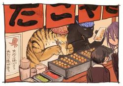 crackervolley:  papillonpoupon:  Artist: twitter.com/tanktrunk_mtoooooh so cute :3 big kitties~  big cattes