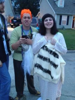 Our Halloween Costumes! Drop Dead Fred And Lizzie (Snotface) In Our Guilty Sweaters!