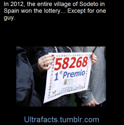 ultrafacts:    Every Christmas in Spain, there is a lottery draw so grand it’s called El Gordo, which translates as “the fat one.” And the tiny village of Sodeto has had some serious cause for celebration after all of the 70 households — except