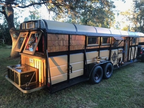 utwo: Former 6 horse trailer has been beautifully and artfully transformed  into the most cozy, unique and comfortable trailer on the road.  © tinyhouselistings 