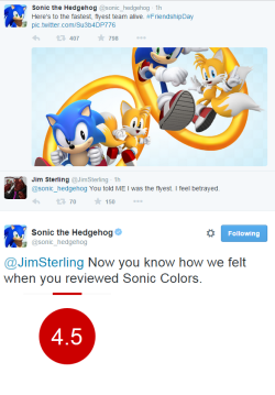takashi0:  hsrw101:  postmesmeric:  Sega…Give whoever is running this account a raise…Now…NOW.  Besides, Sonic Colors is a damn good game  Local news: hedgehog causes old man to suffer extreme burns 