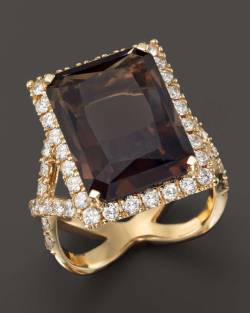 wantering-luxe:  Smokey Topaz and Diamond Statement Ring in 14K Yellow Gold 