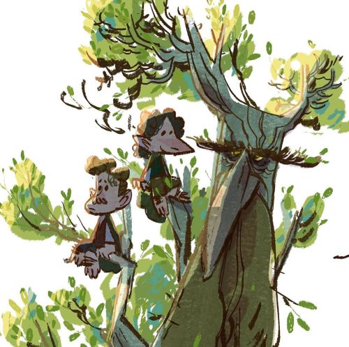 eldamaranquendi:Treebeard with Merry and Pippin  by www.instagram.com/alvaroramirez_art/