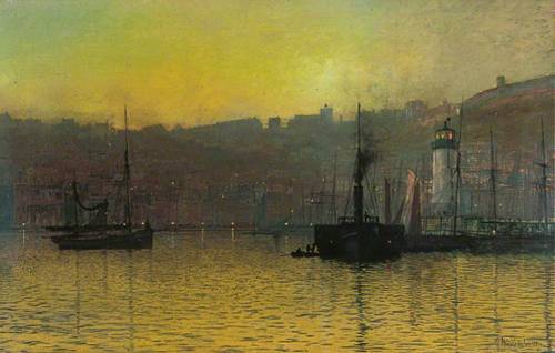 Nightfall in Scarborough Harbour, North Yorkshire -  John Atkinson Grimshaw  1884