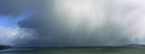 Hail shower traversing the Firth of Clyde on sunday.