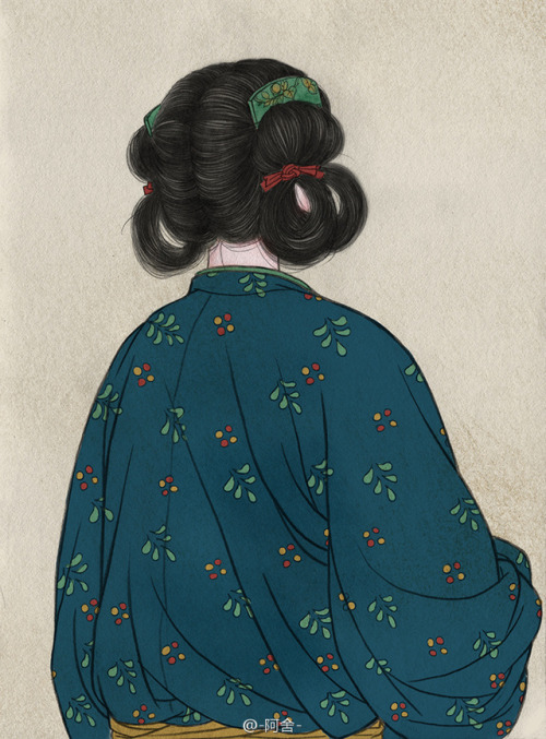 ziseviolet:Back portraits of Chinese women depicted in historical art, by Chinese artist -阿舍- (