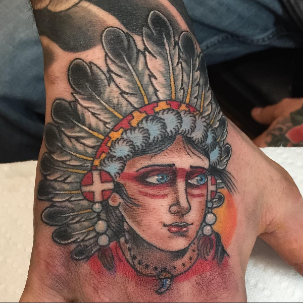  — Native American head on hand done by Jae Audette...