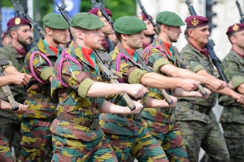 belgian soldiers parade in the streets of brussels belgium on the day of belgian independence