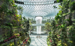 escapekit: Rain Vortex A seven-story waterfall designed by Safdie Architects is the focal point of the new Singapore’s Jewel Changi Airport. The 130-foot “Rain Vortex” is supplied by collected rainwater, and flows at the centre of a greenhouse