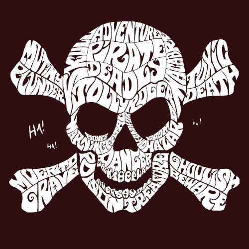 This typographic skull and crossbones sure does know how to laugh!Design by Josh Mirman of Zen Monke