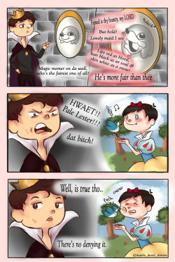 doubledumbartblog:  A Snow White Phan AU!  Introduce Pale Lester, a fairest lad in da world.  Skin as pale as snow, lip as red as blood, hair black as ur soul~  Snow White : phil Evil Queen : dan  Magic mirror : uganda knuckles   Sorry if there’s any