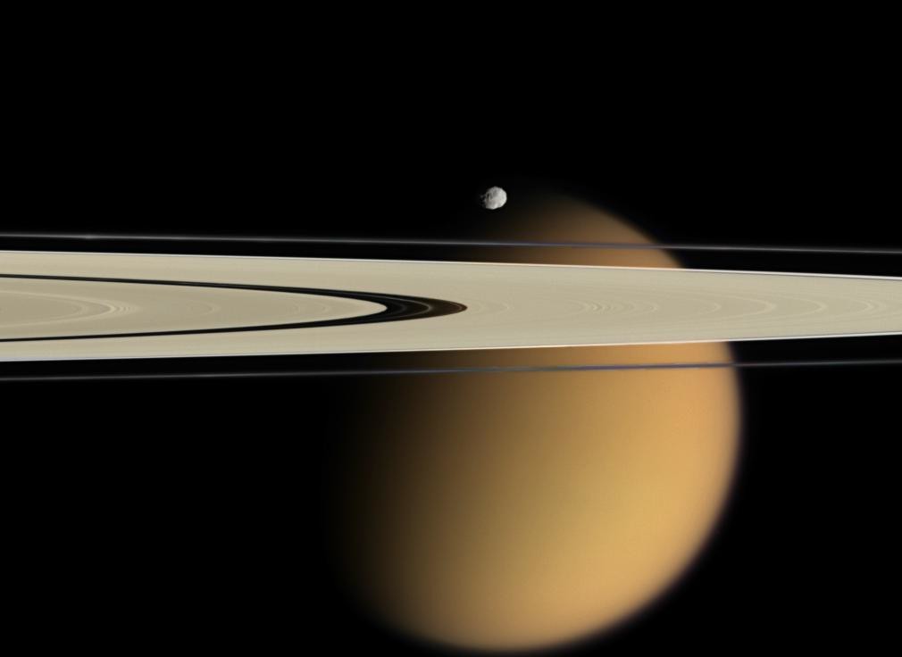 Titan, Epimetheus and Saturn’s rings by europeanspaceagency