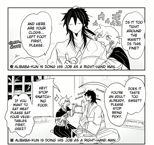 undertheseaside:  Alibaba-kun is doing his job as a right-hand man.original:pixiv