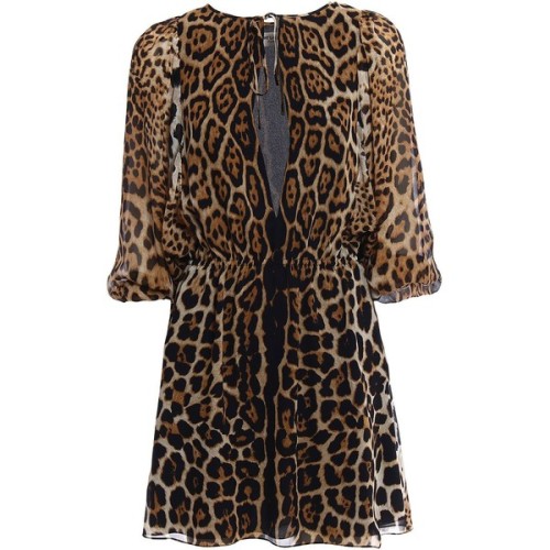 Saint Laurent Leopard Ysl Dress ❤ liked on Polyvore (see more brown long sleeve dresses)