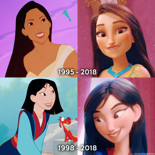 andersons-kilted-ass: mickeyandcompany:  Then and now. (friendly reminder that all disney princesses went through a redesign only so they could fit the animation style of Ralph Breaks the Internet)   THEY HAVE DIFFERENT FACIAL STRUCTURES. I LIKE IT 