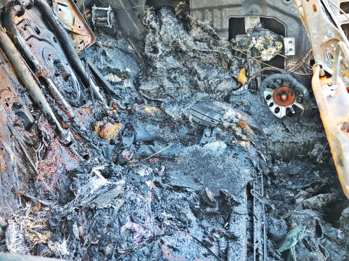 A Completely Burnt Out Car That I Saw After Coming Home From The Gym. Looks As If Someone Threw A Molotov
