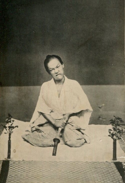 CDV, German Photography Studio, 19th century Portrait of a Japanese actor performing seppuku