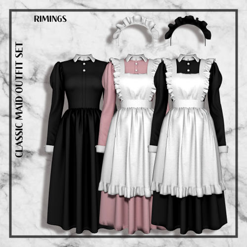 [RIMINGS] Classic Maid Outfit Set - FULL BODY 2 / HAT- NEW MESH- ALL LODS- NORMAL MAP- 16 / 16 / 4 S