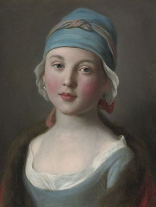 Portrait Of A Russian Girl In A Blue Dress And Headdress, Pietro Antonio Rotari