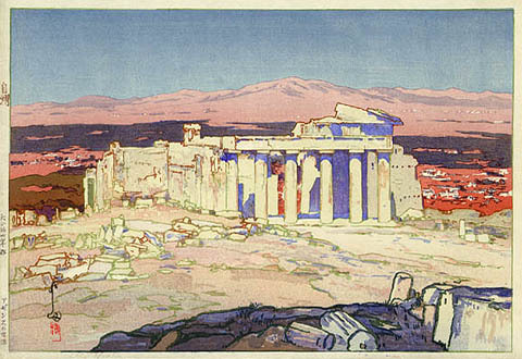 elvispandemonium:Hiroshi Yoshida 吉田 博 (1876 - 1950) - Acropolis, Day and Night 1925; Moonlight on Ac